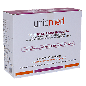 Seringas para Insulina 0,3mL  – 5mm x 0,23mm - Uniqmed