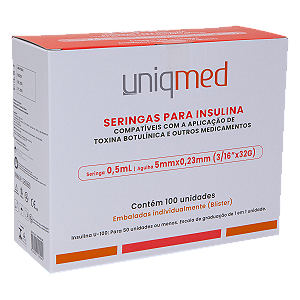 Seringas para Insulina 0,5mL  – 5mm x 0,23mm - Uniqmed