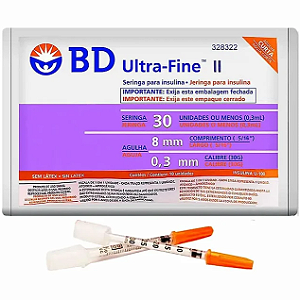 Seringa de Insulina Ultrafine 0,3ml 8x0,3 Pacote C/10un - BD UNIDADE