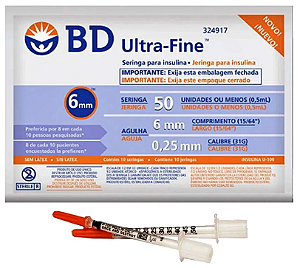 Seringa de Insulina Ultrafine 0,5ml 6x0,25mm 31g Pacote C/10un - BD