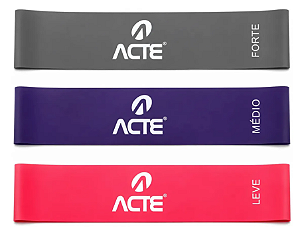 Kit 3 Mini Band Faixa Elástica Acte T71-r Treino Exercício Rosa - Roxo - Cinza