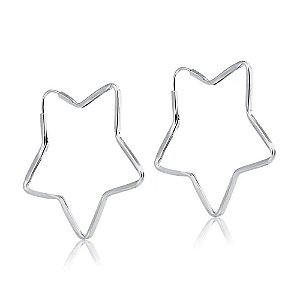 Brinco Argola de Prata Estrela Fio Quadrado 40mm