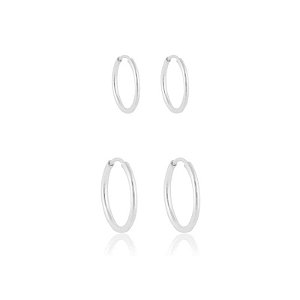 Duo Brincos Argola Fio Redondo - Prata 925