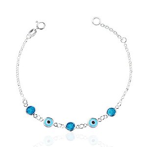Pulseira De Prata Olho Grego e Zircônias Azuis 18 cm