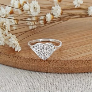 Anel De Prata Coração Com Zircônias