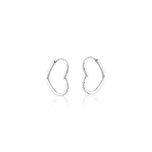 Brinco De Prata Argola Coração Fio Quadrado 16 mm