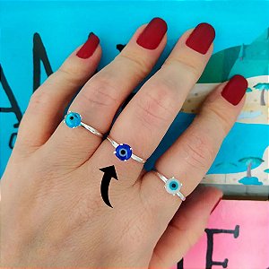 Anel De Prata Olho Grego Murano Redondo Azul Escuro 6 mm