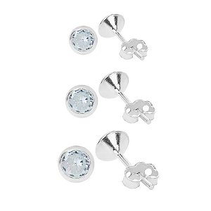 Trio Brincos de Prata Redondo Zircônia Cristal Cravação Inglesa
