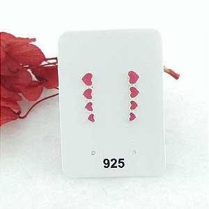 Brinco De Prata Estilo Ear Cuff Corações Resina Rosa