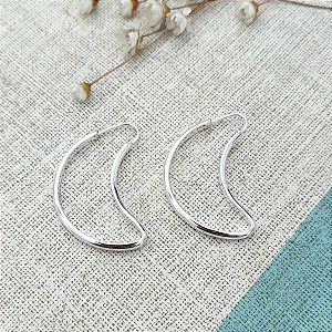 Brinco De Prata Argola Lua Fio Meia Cana 34mm