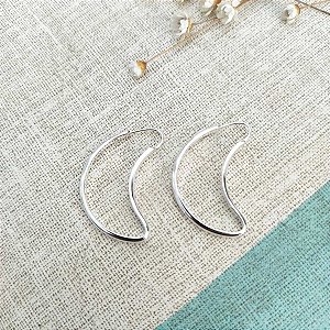 Brinco De Prata Argola 30 mm Lua Fio Meia Cana