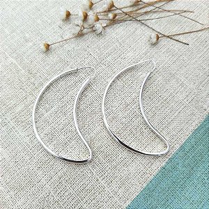 Brinco De Prata Argola 42 mm Lua Fio Meia Cana
