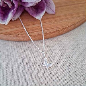 Colar De Prata Borboleta Cravejada De Zircônias 45 cm