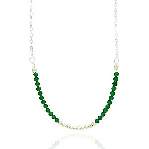 Choker Miçangas Verdes E Bolinhas De Prata