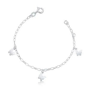 Pulseira De Prata Borboletas Dobraduras 18 cm