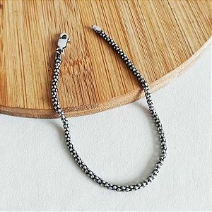 Pulseira Pipoca Média Prata Escura 19 cm