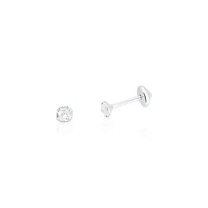 Brinco Tarraxa Baby Zircônia Redonda - Prata 925