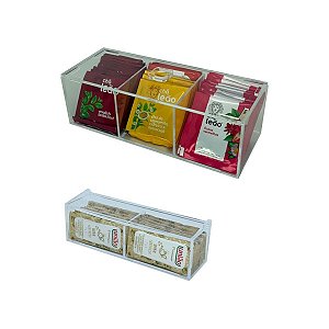 Kit Porta sachês de chá e Porta sachês de açúcar e adoçante de acrílico transparente