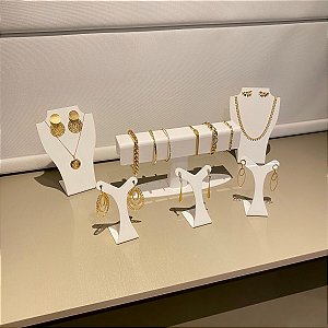 Kit expositores de colar, brincos, pulseiras - Branco - 6 peças