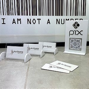 Kit Placa de Pix com 3 Porta cartão de Visita - Acrílico Branco e espelhado