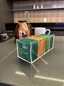 Caixa Porta Chá em Acrílico Transparente com 4 Divisórias Internas – Organizador de Sachês Sem Tampa para Bancada e Café