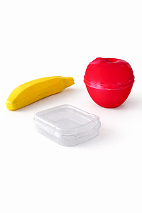Kit Porta Frutas e Sanduicheira para Lancheira Infantil – Porta Maçã, Porta Banana e Porta Sanduíche Transparente