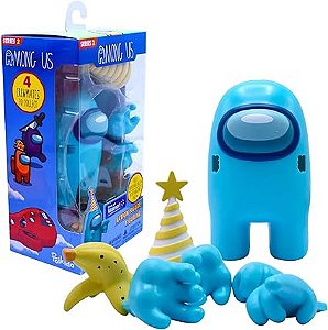 AMONG US FIGURAS COLECIONÁVEIS SERIE 2 -ÁGUA MARINHA COM CHAPÉU DE FESTA