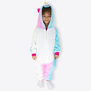 MACACÃO KIGURUMI UNICÓRNIO COLORIDO-  DE 3 A 4 ANOS