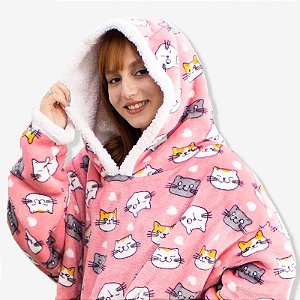 COBERTOR COM MANGA HOODIE I LOVE CATS-  ADULTO