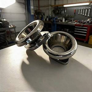 Par de Cornetas em Alumínio Polido com Telas Filtrantes para Carburador Weber 40 44 IDF