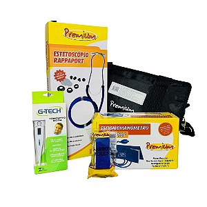 Kit Acadêmico com Estetoscópio Rappaport Azul - Premium
