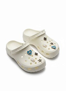 Crocs Cloc Plataforma Branco com Bottons CCB307