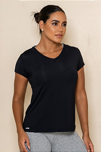 Blusa Fitness Dry Fit com Manga Curta e Decote em V