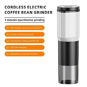 Moedor de café elétrico portátil, Núcleo de moagem cerâmica, Tipo-C USB Cha