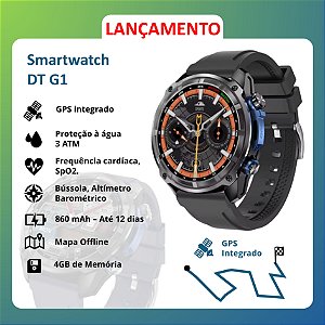 Smartwatch DT G1 - 5 ATM, GPS Integrado, Mapa Offline, 4GB de Memória