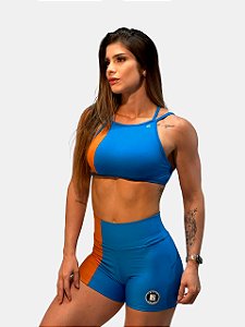 Top Frente Única Color Block Azul Turquesa e Cobre