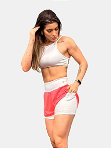 Shorts Speed Branco Shine e Rosa Neon