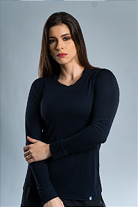 Camisa Feminina Basic Manga Longa Preta