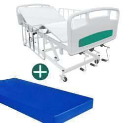 Cama hospitalar manual 3 manivelas em aço - Marca Hospitalar