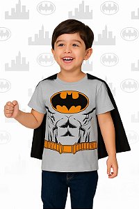 camiseta batman com capa infantil menino manga curta malha algodão tamanhos 4 e 10 anos