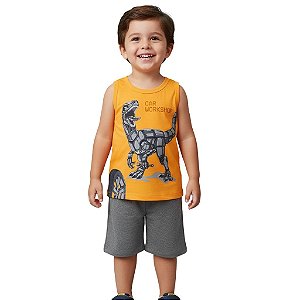 conjunto regata infantil menino dinossauro t-rex algodão várias cores tamanhos 2 a 4 anos