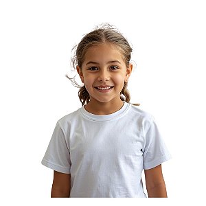 camiseta branca infantil unissex lisa malha 100% algodão macia confortável tamanhos 2 a 16