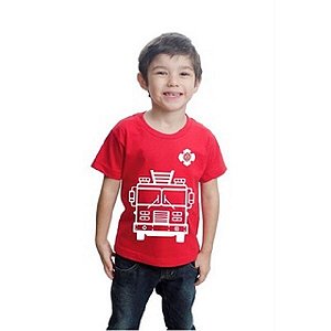 camiseta infantil menino estampa carro bombeiro manga curta vermelha algodão tamanho 6 anos