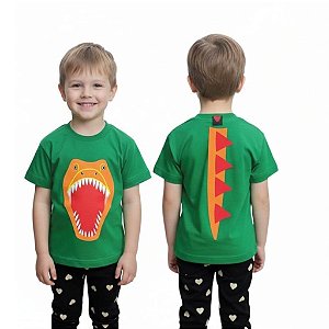 Camiseta Dinossauro Infantil aniversário 100% Algodão estampa Frente costas várias cores Tamanho 4 e 6