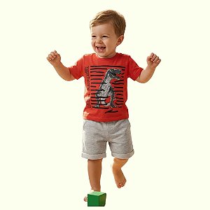 conjunto infantil dinossauro masculino camiseta com listras e moletinho algodão várias cores tamanho 2 e 3