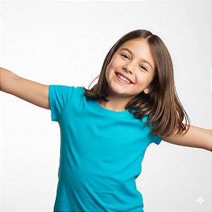 camiseta azul turquesa lisa infantil unissex 100% algodão confortável vários tamanhos 2 a 16