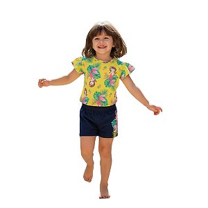 conjunto infantil menina estampa sereia divertida e estilosa blusa e short algodão várias cores tamanhos 2 a 6 anos