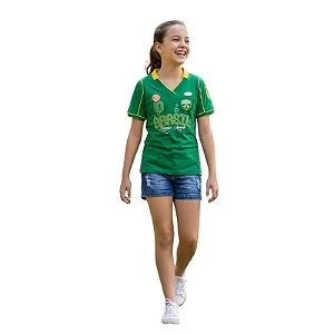camiseta brasil feminina infantil verde Gola V meia malha conforto estilo tamanho 12