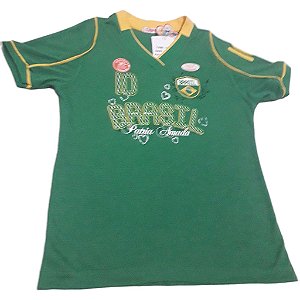 Camiseta Feminina Baby Look Brasil com Gola V Conforto e Estilo Tamanhos 12 a 16 Anos