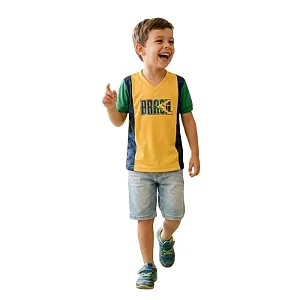 camiseta Brasil infantil masculina multicolorida gola v malha fria confortável tamanhos 2 a 8 anos